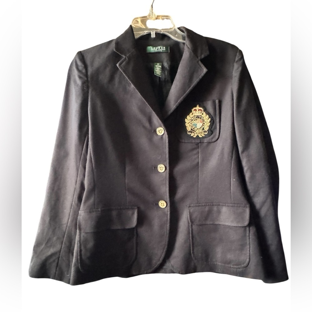 Ralph Lauren Black Blazer with Gold Embroidered Crest - Picture 2 of 8